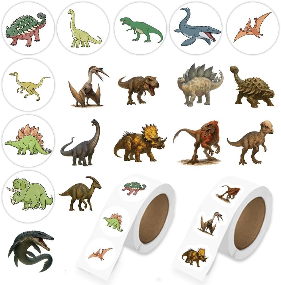 1000 Pcs Dinosaur Stickers for Kids Classroom Boys Girls School Students.2 Roll 1 Inch Cute Dino Animal Stickers Bulk Gift Party Favors.Teacher Reward Sticker Packs for Water Bottles Phone Laptop