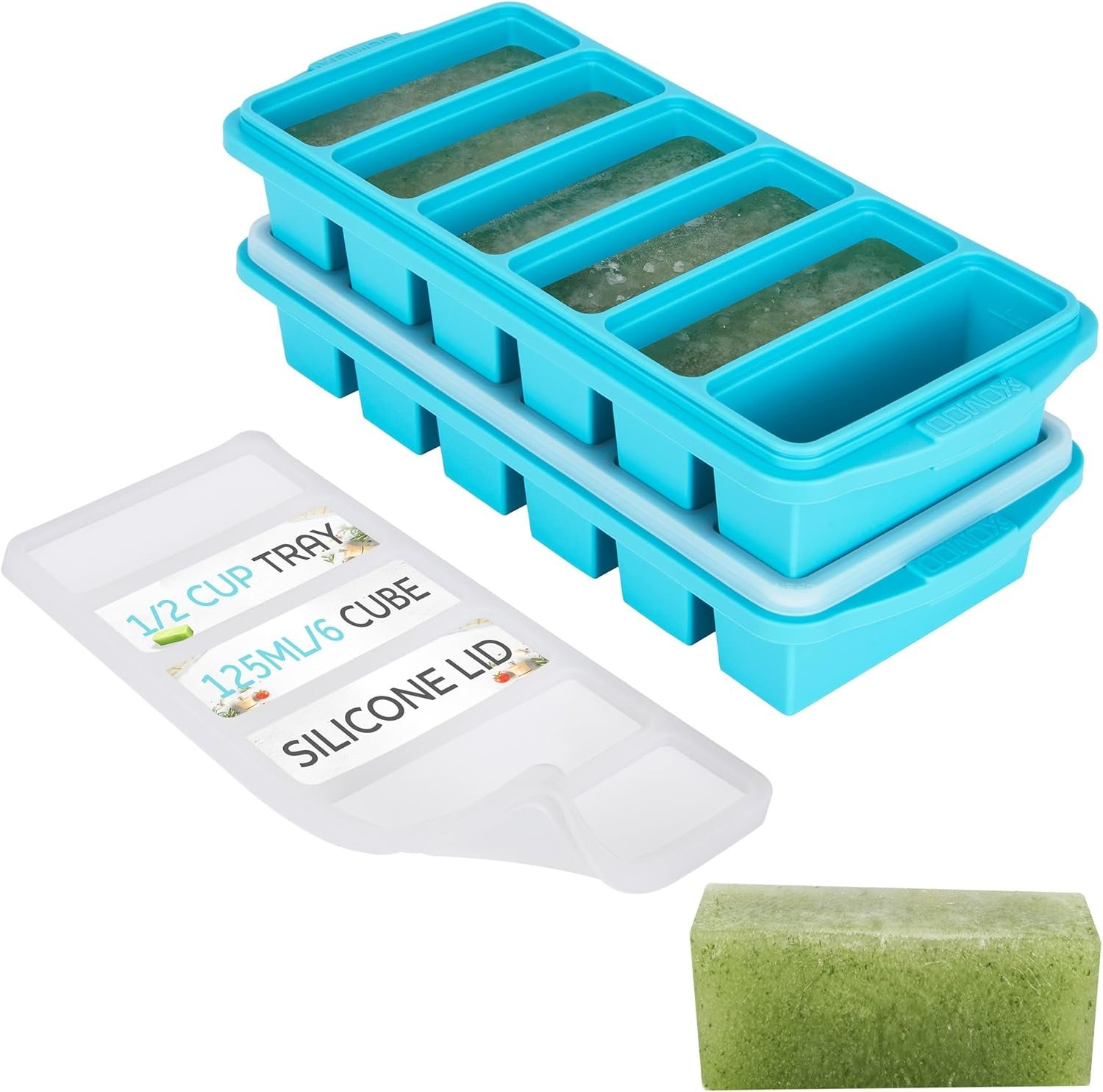 1/2 Cup Silicone Freezer Tray With Lid – Silicone Freezer Molds 2-Pack For meal prep & freezing of various sauces and other dishes, makes 12 perfect 1/2 cup portions cubes,oven and dishwasher safe