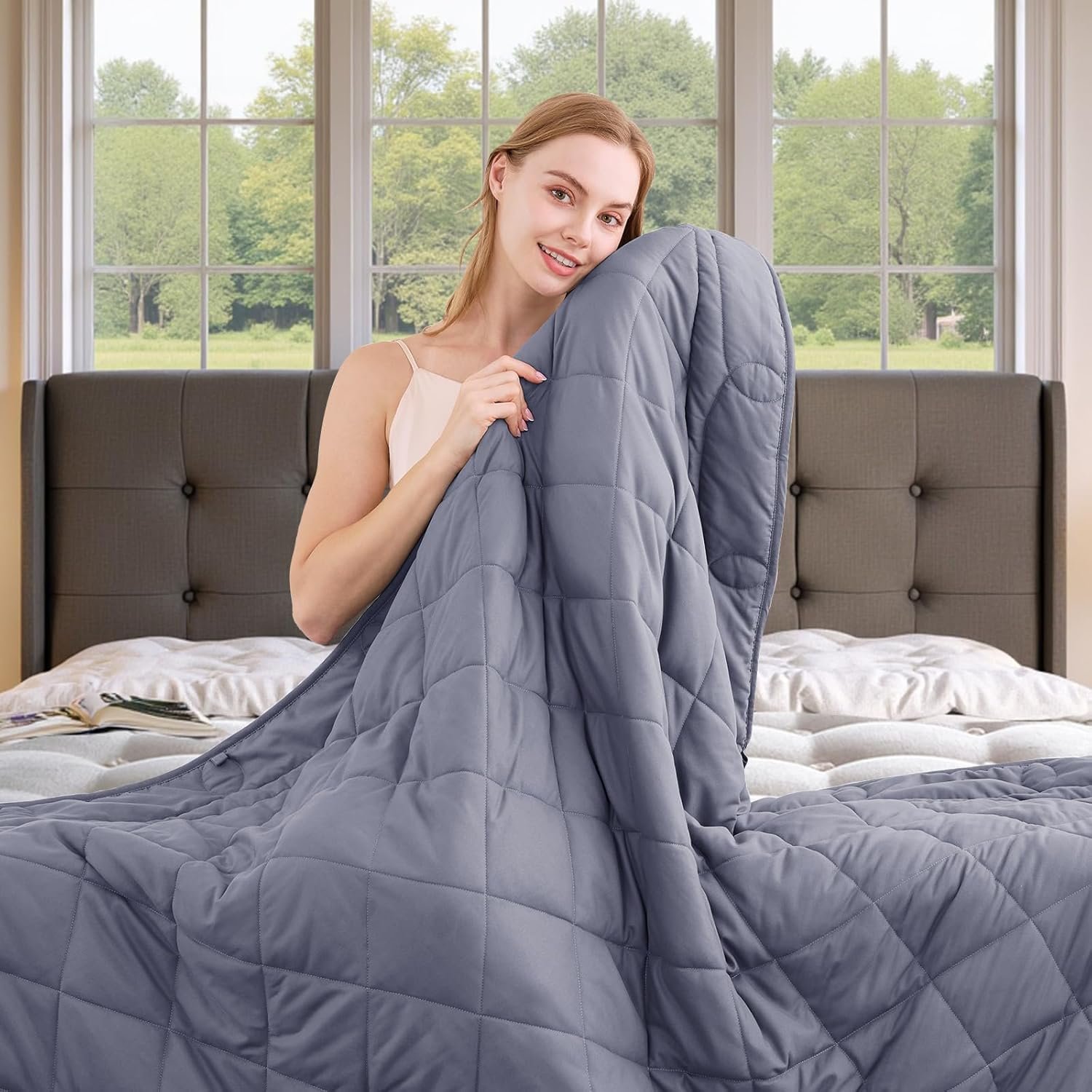 OMYSTYLE Weighted Blanket for Adults (15lbs, 48”x72”) – Twin Size Heavy Throw Blanket, Breathable and Cooling Microfiber Material with Premium Glass Bead for All Season Use, Machine Washable, Grey