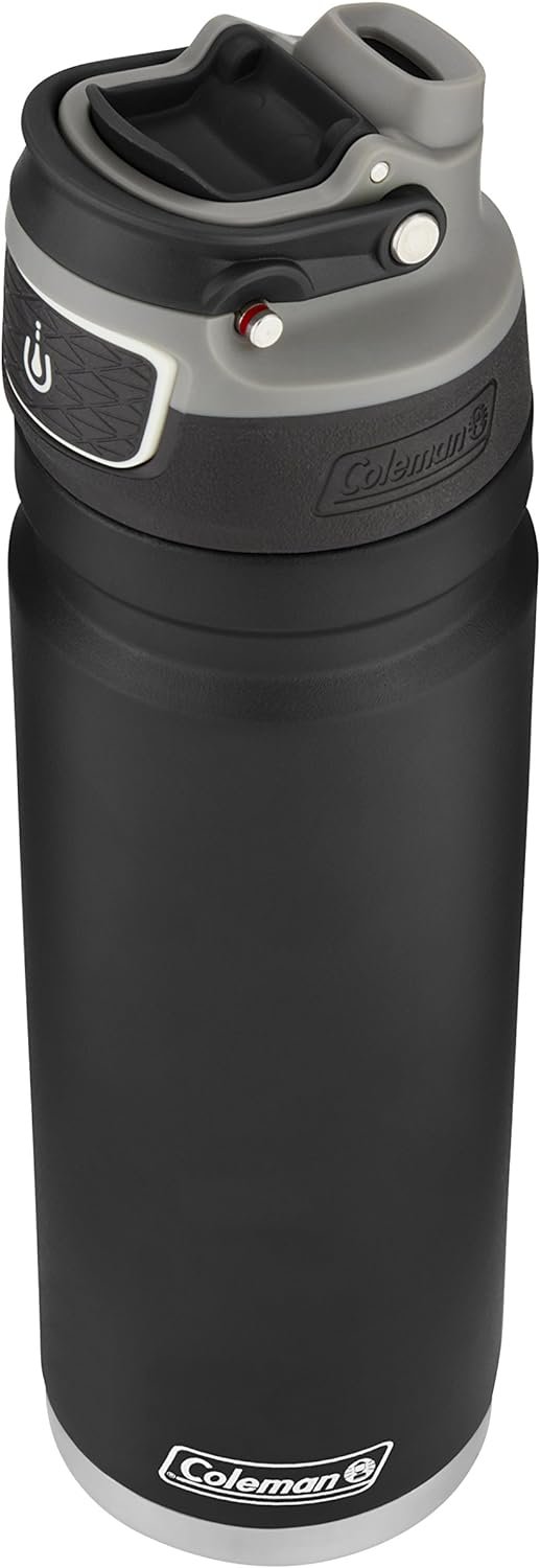Coleman Autoseal FreeFlow Stainless Steel Water Bottle, Black, 24oz