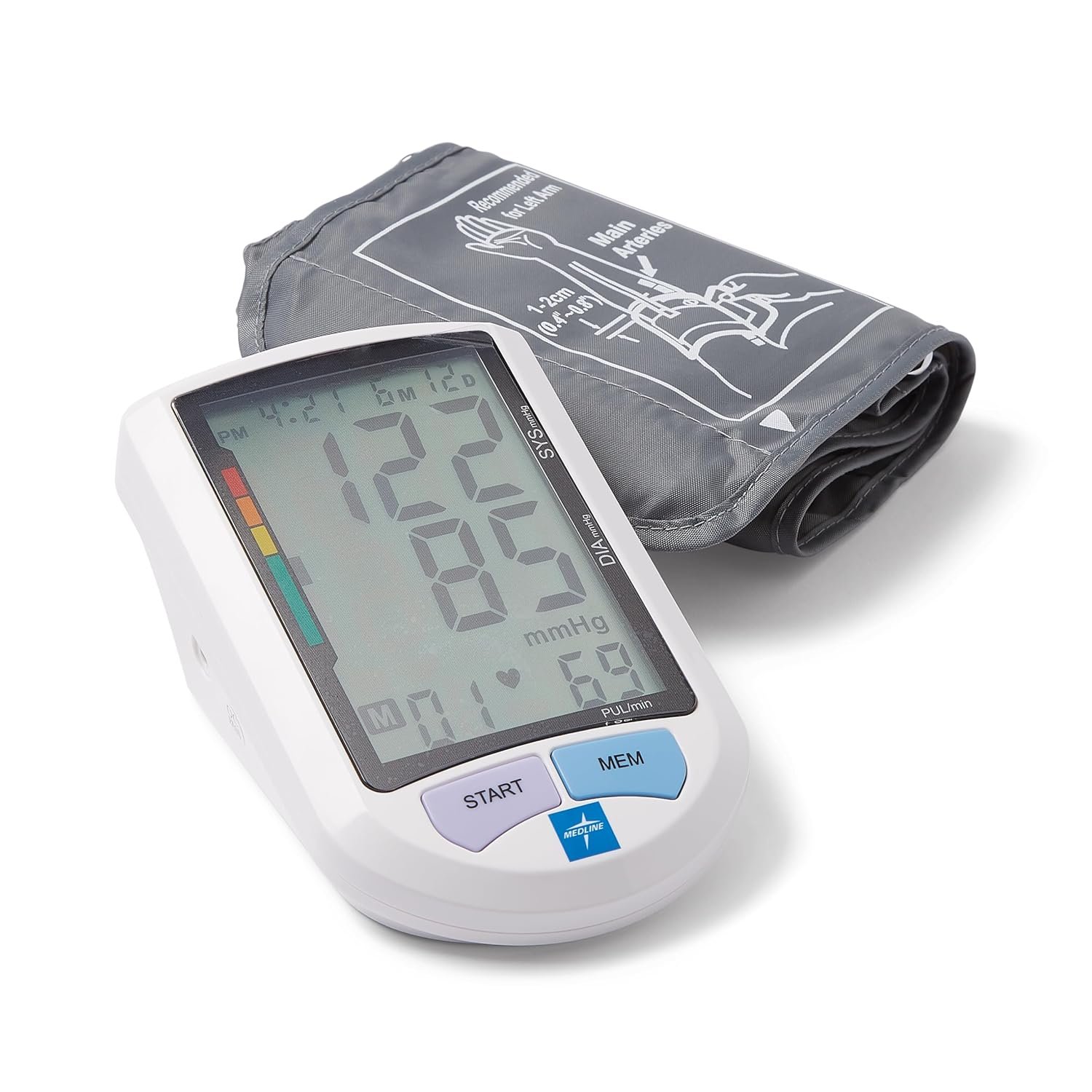 Medline Advanced Automatic Blood Pressure Monitor, Universal Upper Arm Cuff, Large Digital LCD Display, Stores Up to 90 Readings, Carrying Case and Batteries Included
