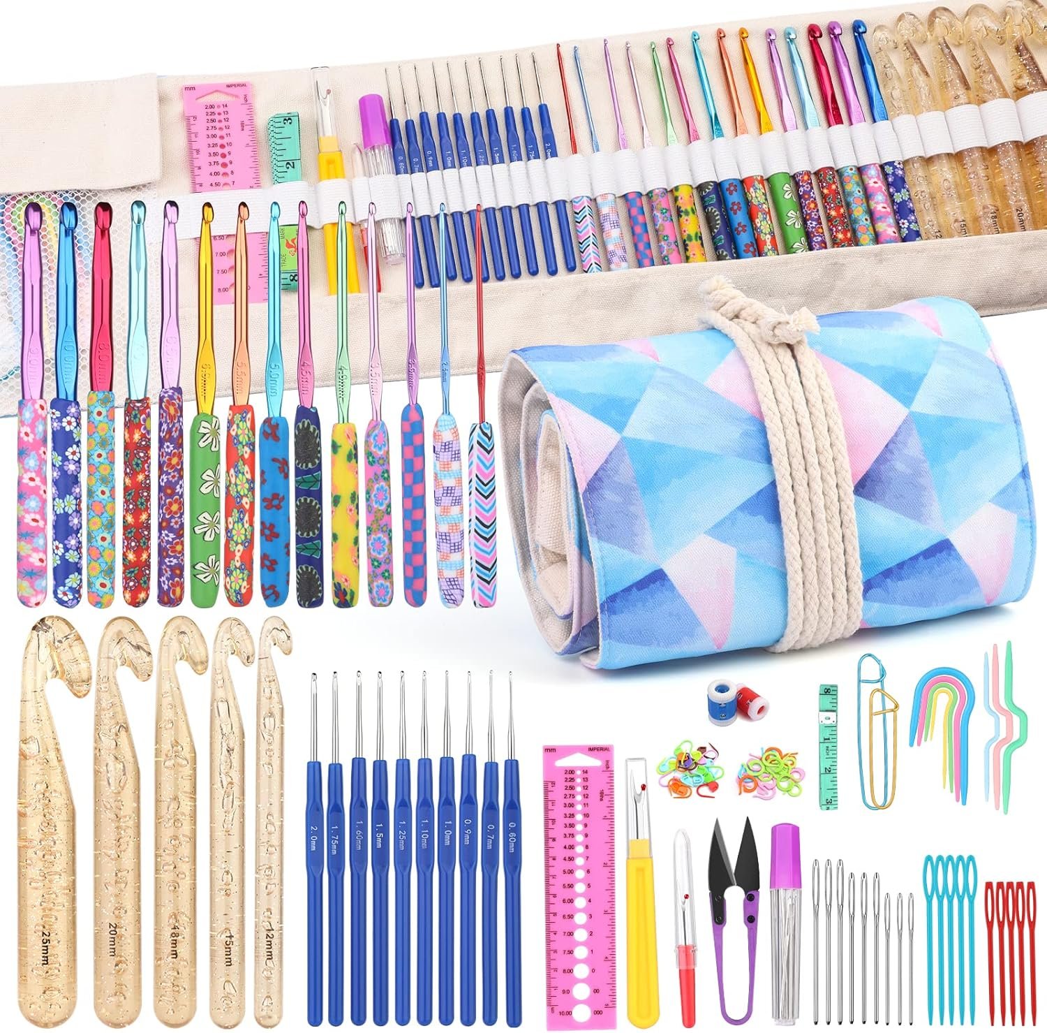 Zlulary 116 PCS Crochet Hooks Sets, Ergonomic Crochet Hooks Kits with Storage Bag and Crochets Needle Accessories, DIY Crochets Needles Kit for Beginners and Experienced Crochet Hook Lovers