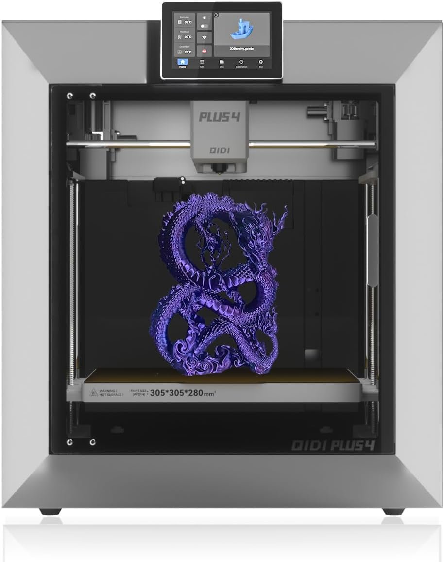 QIDI PLUS4 3D Printer, Max 600mm/s High-Speed Printing, 65℃ Chamber Heat, Fully Auto Leveling, 370°C Direct Extruder with Integrated Nozzle, Support PPS-CF Filaments, Large Print Size 12″x12″x11″