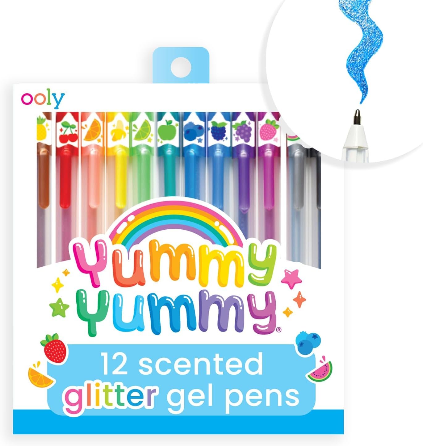 Ooly Scented Yummy Yummy Glitter Gel Pens Set of 12-1.00mm NIB Scented Glitter Pens for Kids and Adults, Art and Stationery Supplies