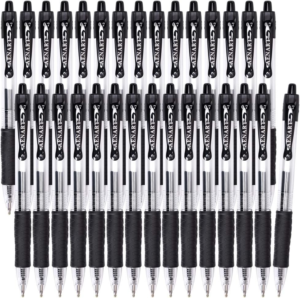 Aen Art Gel Pens, 30 Pack Black Gel Pen Fine Point, Retractable Gel Ink Rollerball Pens for Smooth Writing (0.7mm) Back to School Supplies