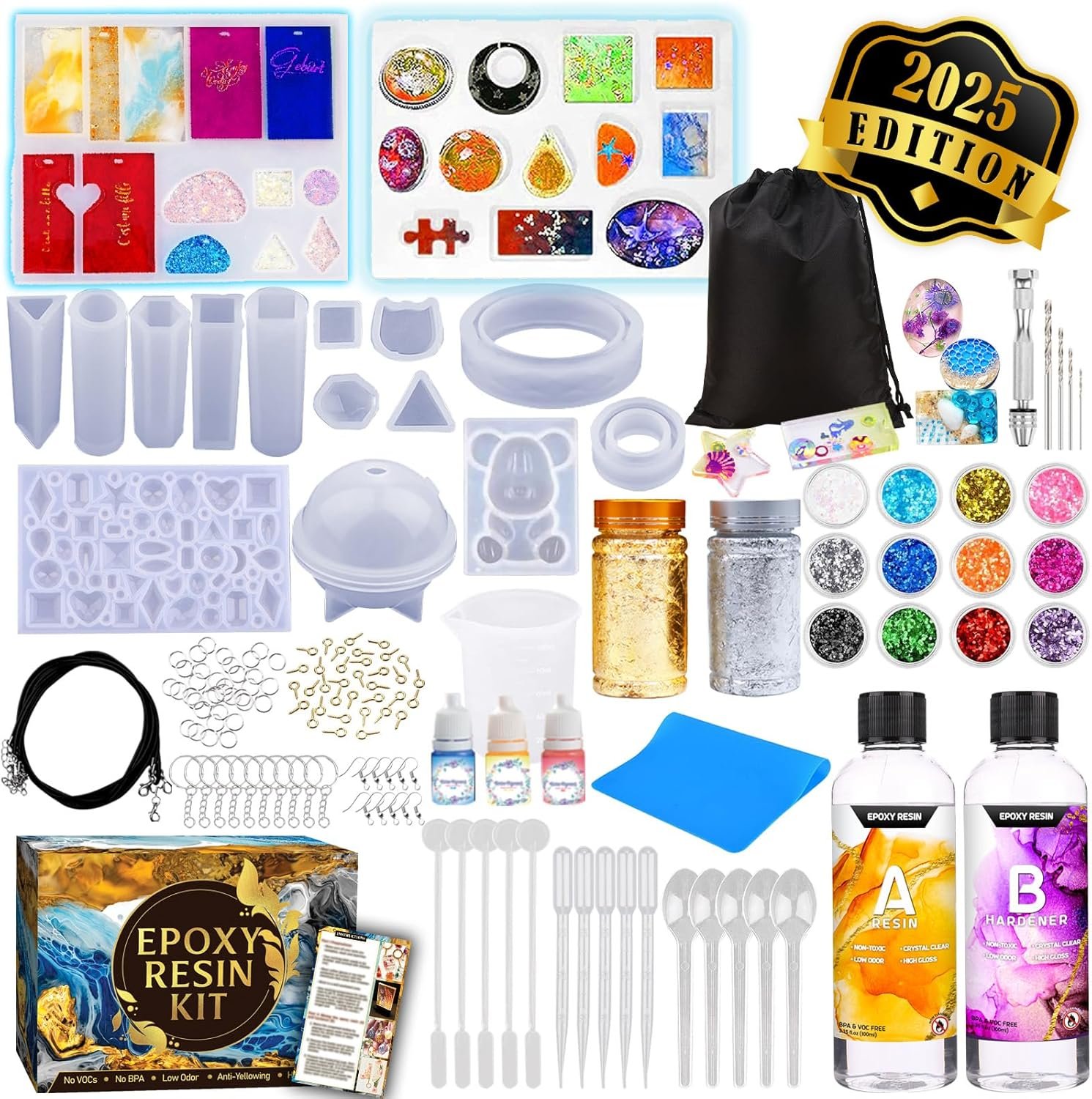 Zoncolor Epoxy Resin Silicone Molds Starter Kit – All in One Office Home Decor Art Clear Craft Jewelry Making Kit with Storage Bag Keychain Necklace