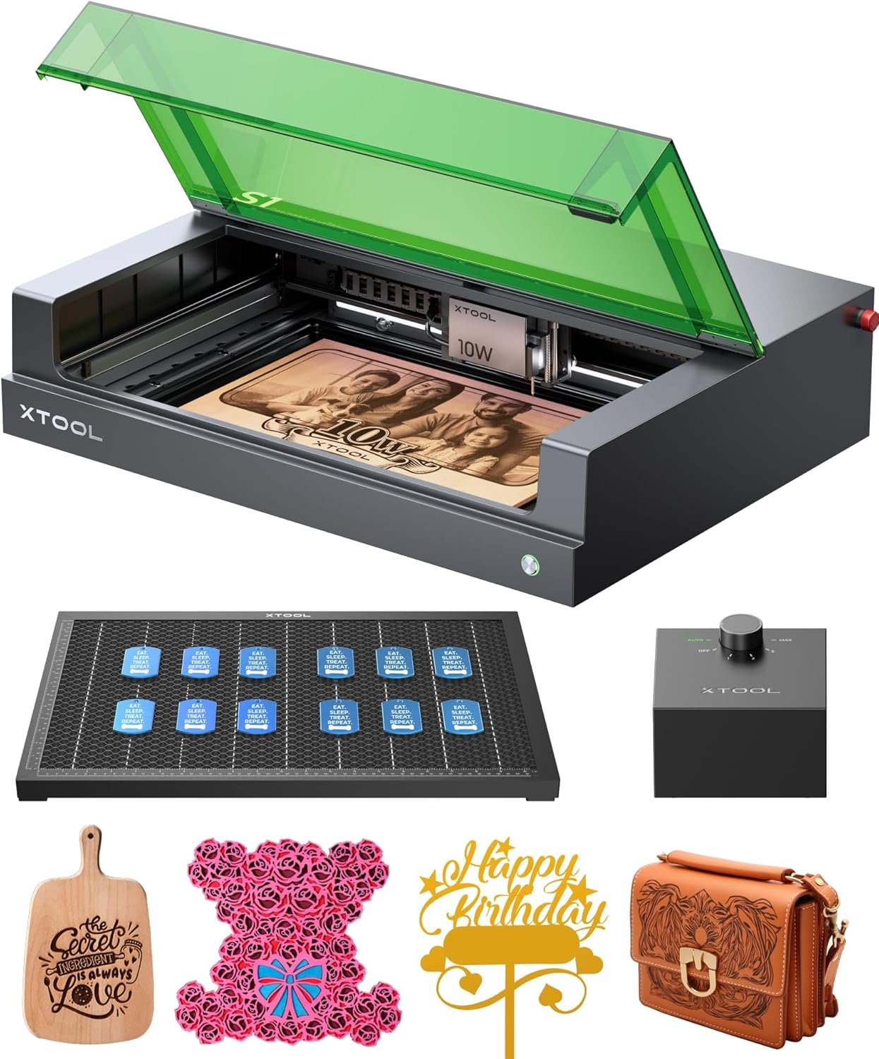 xTool S1 Laser Engraver with Air Assist & Honeycomb, 23.93″ x 15.16″ Bed Size, Desktop Laser Engraver Beginner-friendly, Class 1 Safety Laser Engravering Machine for Wood and Metal- Basic Bundle