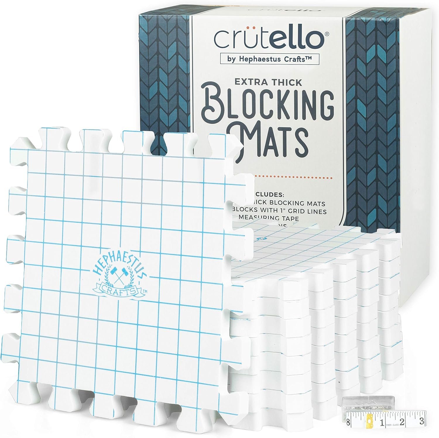 Extra Thick Blocking Mats for Knitting – Pack of 9 White Blocking Boards with Grids for Needlepoint or Crochet – Includes Measuring Tape & 150 T Pins