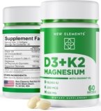 New Elements Vitamin D3 K2 10,000 IU with Magnesium Glycinate 500mg – Bone Health, Immune Support, Energy & Mood – Non-GMO, Gluten-Free, Sugar-Free Softgels for Women & Men (60 softgels)
