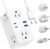 European Travel Plug Adapter, EU/UK/US Travel Plug Adapter Power Strip, 6 AC Outlets, 4 USB Ports (2 USB C), 3ft Wrapped Around Extension Cord, Universal Travel Adapter